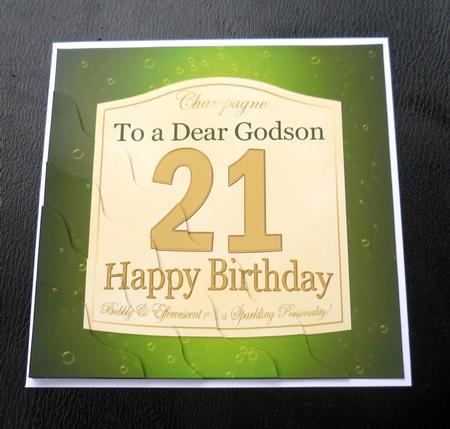 21st Birthday Godson Champagne Label Wavy Corner Side Stacke by Charlie Angel