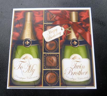 Birthday Twin Brother Champers N Chocs Wavy Corner Stacker by Charlie Angel