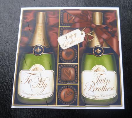Birthday Twin Brother Champers N Chocs Wavy Corner Stacker by Charlie Angel