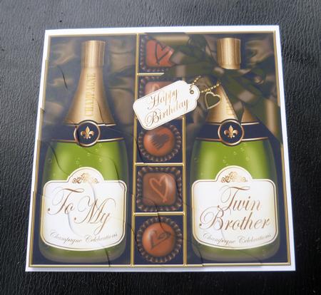 Birthday Twin Brother Champers N Chocs Wavy Corner Stacker by Charlie Angel