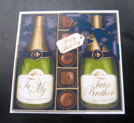 Birthday Twin Brother Champers N Chocs Wavy Corner Stacker by Charlie Angel