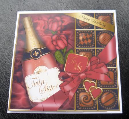 Birthday Twin Sister Champers N Chocs Wavy Corner Stacker by Charlie Angel