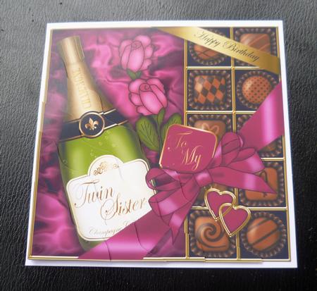 Birthday Twin Sister Champers N Chocs Wavy Corner Stacker by Charlie Angel
