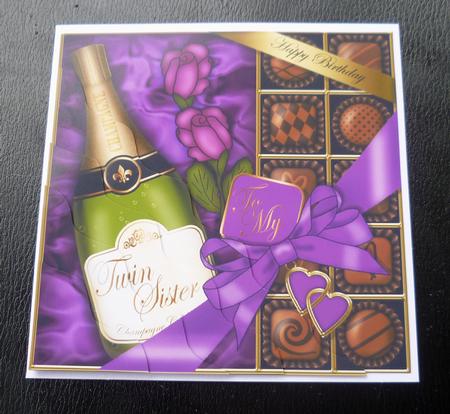Birthday Twin Sister Champers N Chocs Wavy Corner Stacker by Charlie Angel