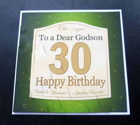 30th Birthday Godson Champagne Label Wavy Corner Stacker by Charlie Angel