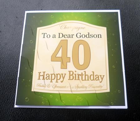 40th Birthday Godson Champagne Label Wavy Corner Stacker by Charlie Angel