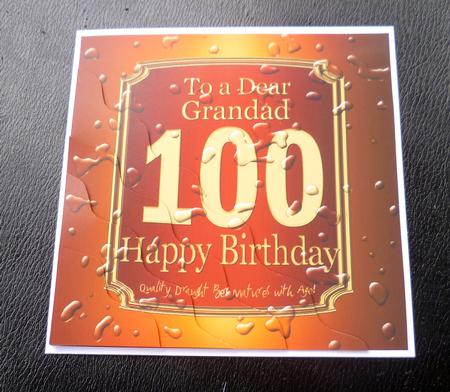 100th Birthday Grandad Beer Label Wavy Corner Side Stacker by Charlie Angel