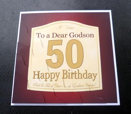 50th Birthday Godson Wine Label Wavy Corner Side Stacker by Charlie Angel