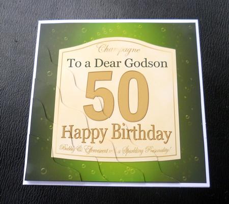 50th Birthday Godson Champagne Label Wavy Corner Stacker by Charlie Angel