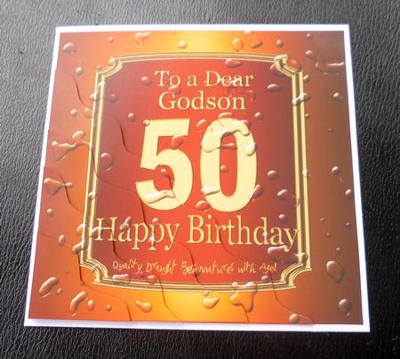 50th Birthday Godson Beer Label Wavy Corner Side Stacker by Charlie Angel