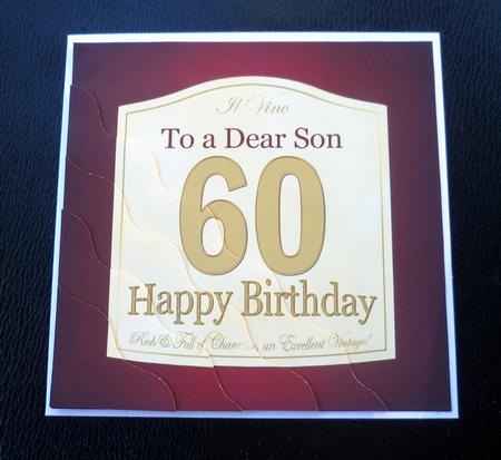 60th Birthday Son Wine Label Wavy Corner Side Stacker Topper by Charlie Angel