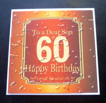 60th Birthday Son Beer Label Wavy Corner Side Stacker Topper by Charlie Angel