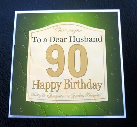 90th Birthday Husband Champagne Label Wavy Corner Stacker by Charlie Angel
