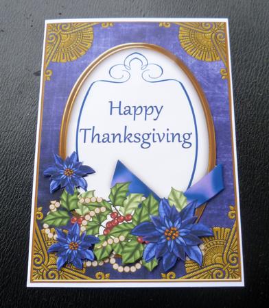 Darkblue Poinsettia Happy Thanksgiving Oval 7x5 Step by Step by Charlie Angel