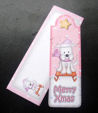 Xmas Sledging Westie Dog Bookmark Card N Envelope by Charlie Angel