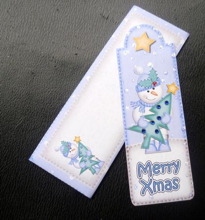 Xmas Snowman's Tree Bookmark Card N Envelope by Charlie Angel