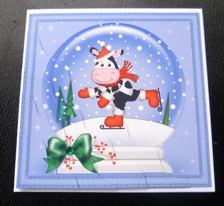 Xmas Skating Milly Moo Cow Snowglobe Wavy Corner Stacker by Charlie Angel