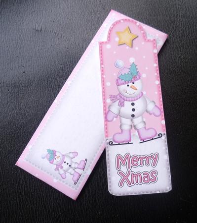 Xmas Skating Snowman Bookmark Card N Envelope by Charlie Angel