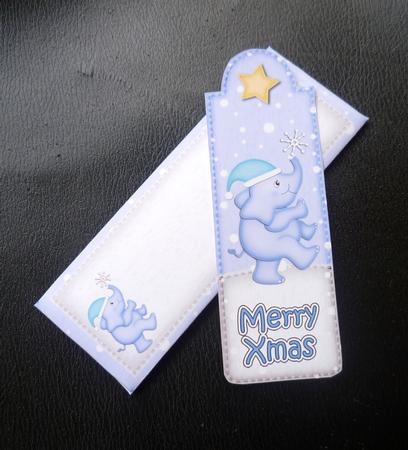 Xmas Elephant Bookmark Card N Envelope by Charlie Angel