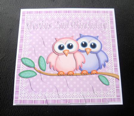 Twins 2nd Birthday Owls Wavy Corner Stacker by Charlie Angel