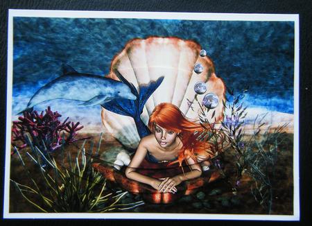 Stunning Underwater Mermaid and Dolphin A4 Card by Charlie Angel