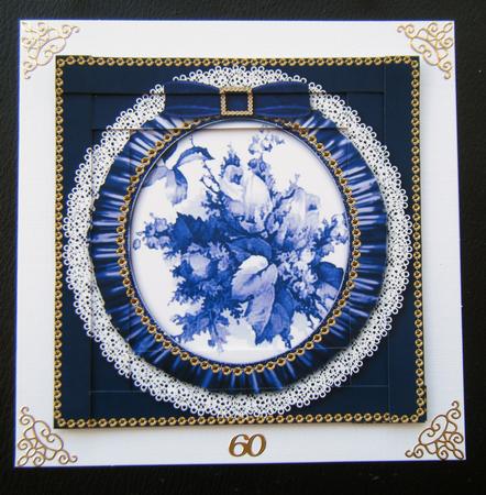 Deep Blue Rose Bouquet Spiral Edge Stacker Card Front by Charlie Angel