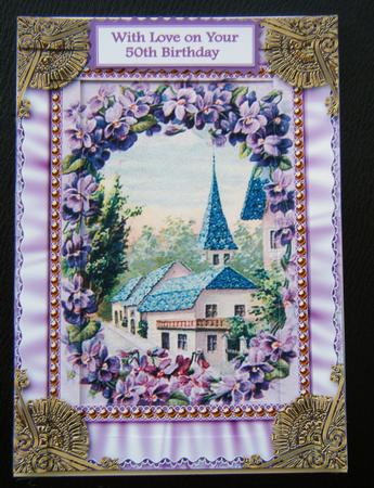 Lavender View Ruffles 2 Spiral Edge Stacker 7x5in Card Front by Charlie Angel