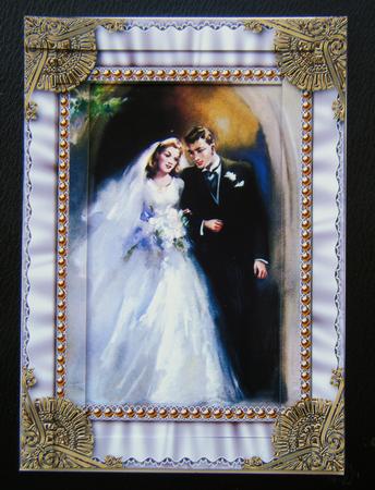 Wedding Couple Ruffles2 Spiral Edge Stacker 7x5in Card Front by Charlie Angel
