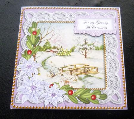 Lilac Snowscene Granny at Christmas 8in Sentiment Topper by Charlie Angel