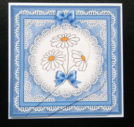 Denim and Daisies Quick Card with Fan Pyramage Topper by Charlie Angel