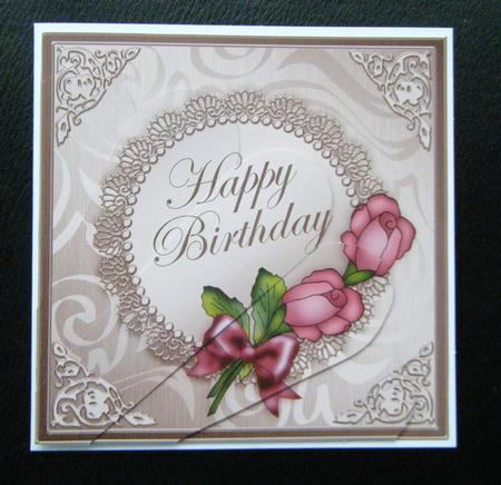 Roses and Metallic Lace Quick Card with Fan Pyramage Topper by Charlie Angel