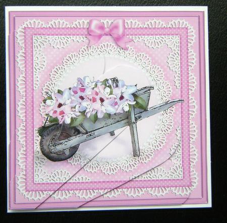 Flower Filled Wheelbarrow Lace Quick Card Fan Pyramage by Charlie Angel