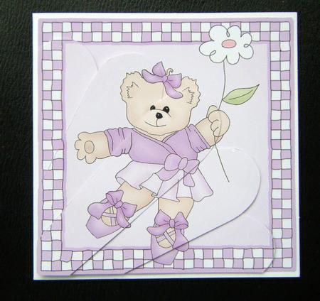 Ballet Teddy Quick Card with Fan Pyramage Topper by Charlie Angel