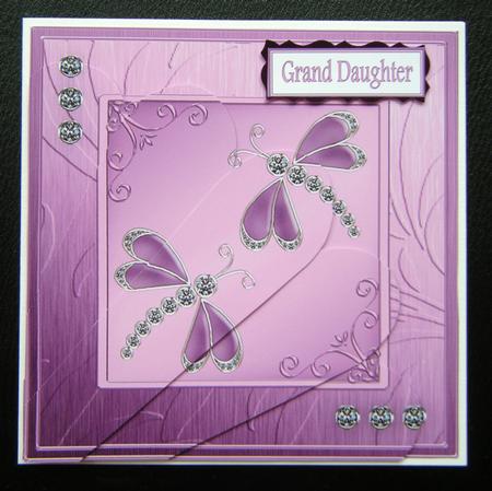 Diamonte Dragonflies Quick Card with Fan Pyramage Topper by Charlie Angel