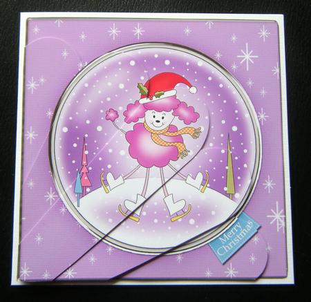 Cute Xmas Poodle Quick Card with Fan Pyramage Topper by Charlie Angel