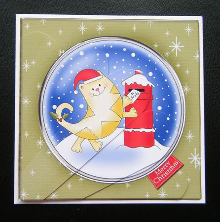 Cute Xmas Cat Quick Card with Fan Pyramage Topper by Charlie Angel