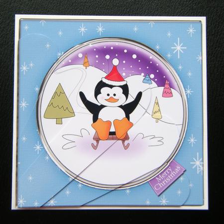 Cute Xmas Penguin Quick Card with Fan Pyramage Topper by Charlie Angel