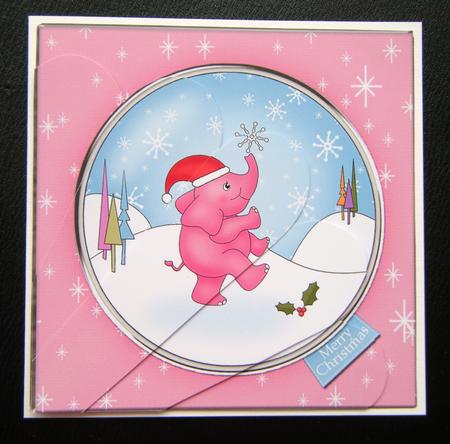 Cute Xmas Elephant Quick Card with Fan Pyramage Topper by Charlie Angel