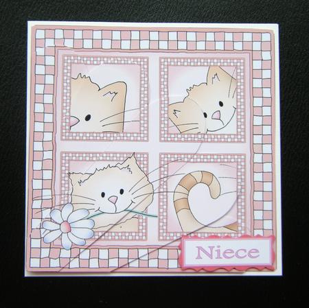 Cute Cat Quick Card with Fan Pyramage Topper by Charlie Angel