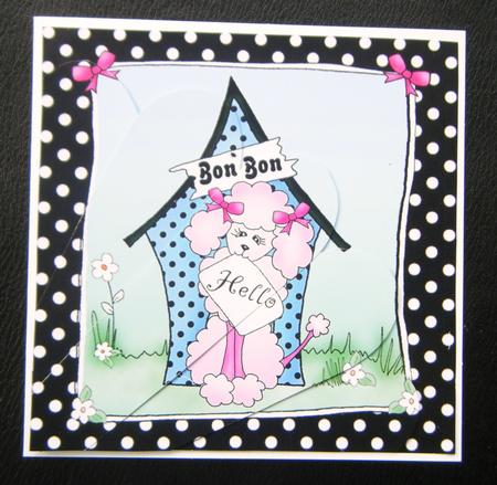 Cute Poodle Quick Card with Fan Pyramage Topper by Charlie Angel
