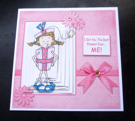 Walking Present Female Birthday Pyramid Card by Charlie Angel