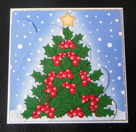 Xmas Holly Tree Quick Card with Fan Pyramage Topper by Charlie Angel