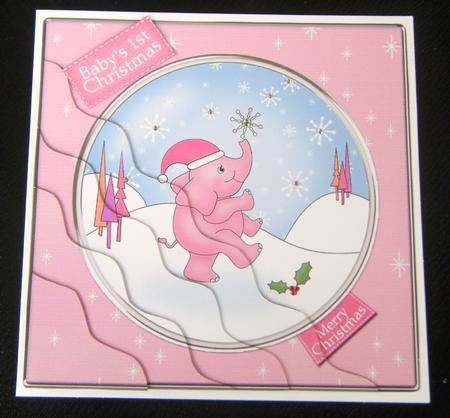 Baby Xmas Elephant Quick Card with Wavy Corner Side Stacker by Charlie Angel