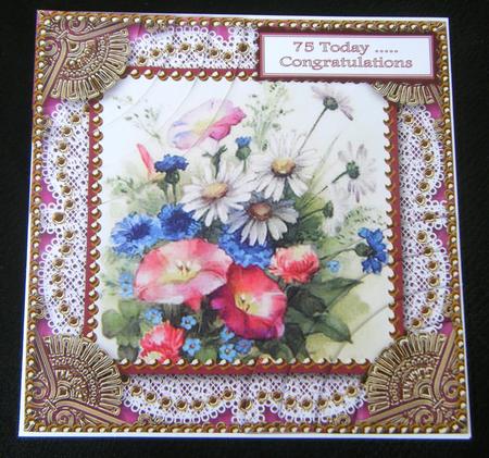 Wildflowers Pink Vintage 6inch Duo Corner Stack Card Front by Charlie Angel