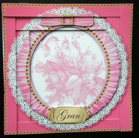 Cerise Pink Rose Bouquet Spiral Edge Stacker Card Front by Charlie Angel