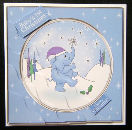 Baby Xmas Elephant Quick Card with Wavy Corner Side Stacker by Charlie Angel