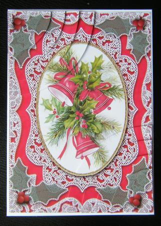 Christmas Bells Lace 7x5inch Duo Corner Stack Card Front by Charlie Angel