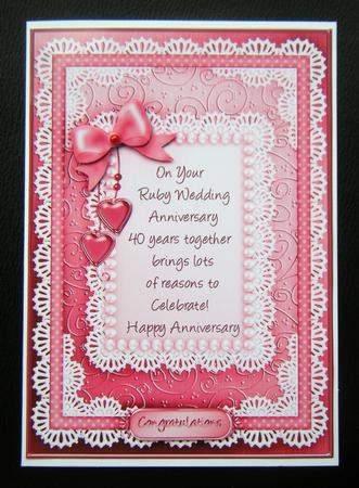 A5 Ruby Wedding Lace and Pearls Quick Card with 3D Decoupage by Charlie Angel