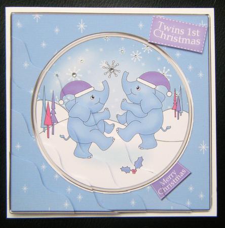 Baby Xmas Elephant Quick Card with Wavy Corner Side Stacker by Charlie Angel
