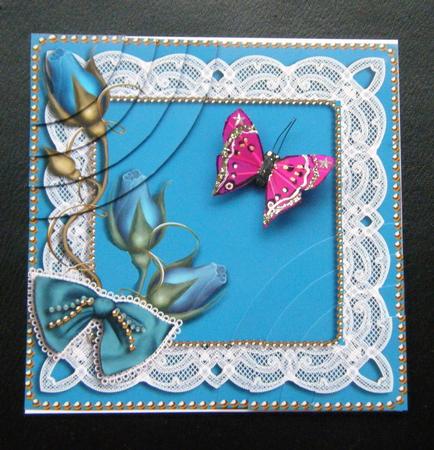 Blue Buds Rose Sprays 6inch Duo Corner Stacker Card Front by Charlie Angel